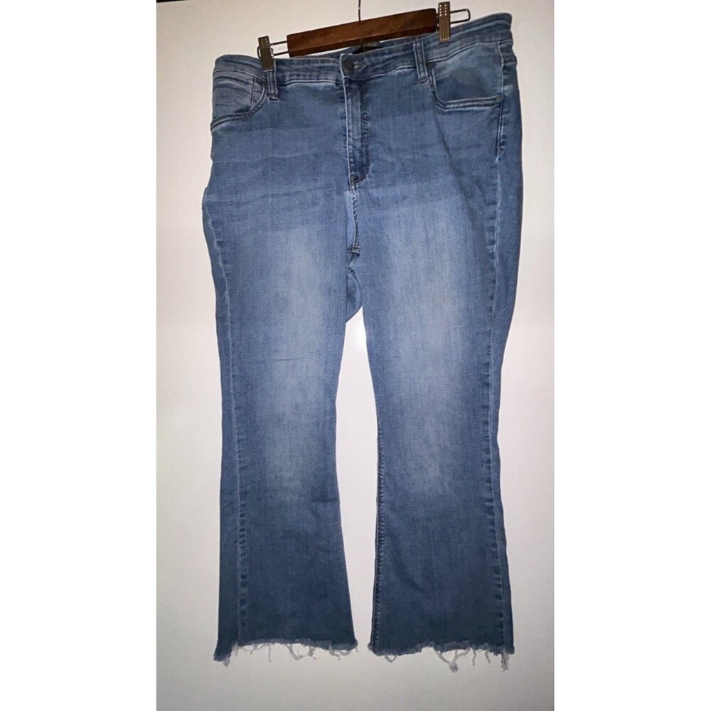 KUT From The Kloth Stella Flare Jeans Womens 16 Blue High Rise Raw Hem